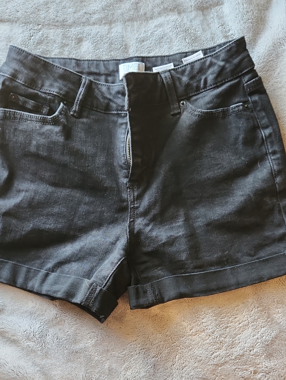 Time and Tru Black High-Rise Cuffed Denim Shorts